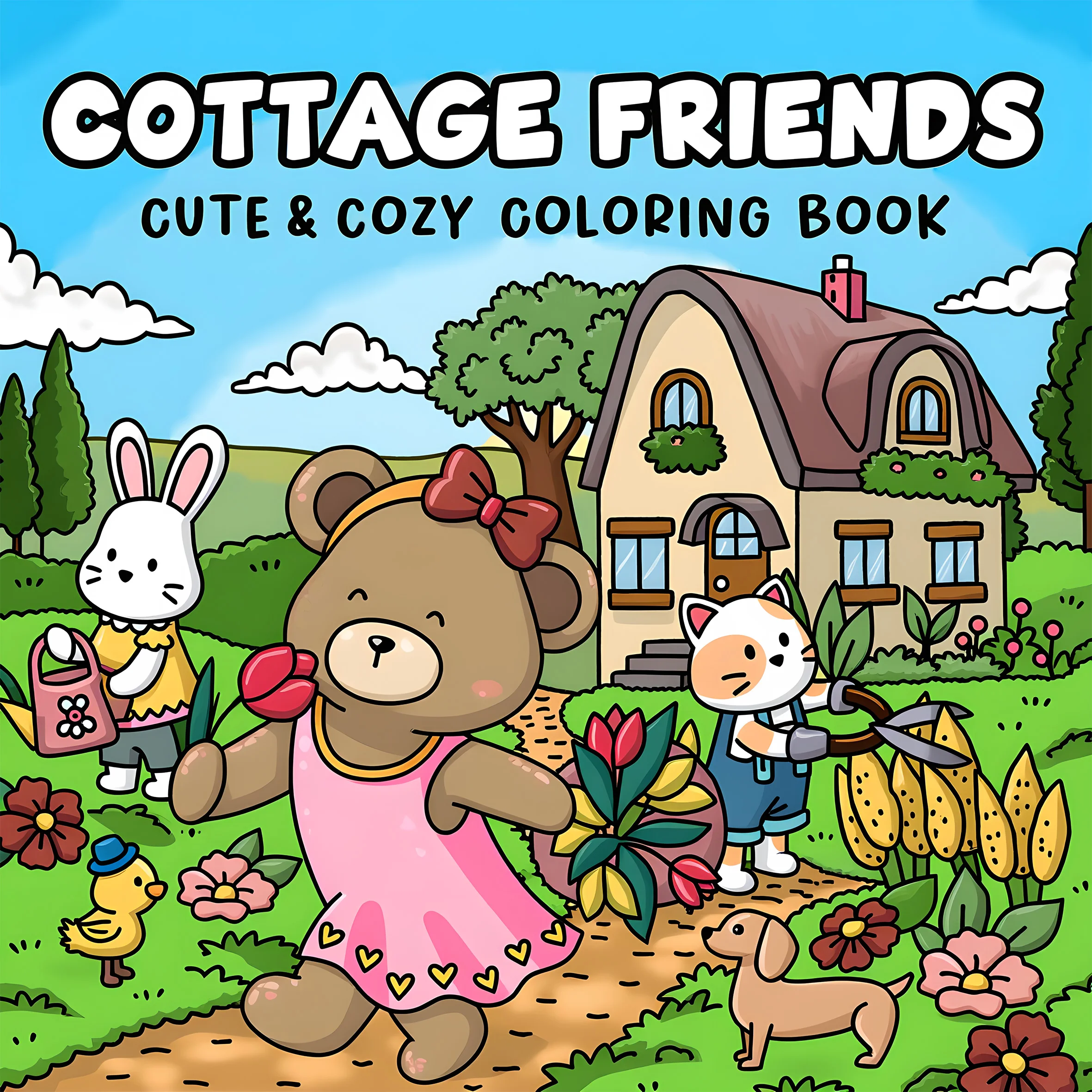 COTTAGE FRIENDS Libro da colorare con motivi Bold-easy per adulti Simpatico libro da disegno Regalo perfetto per feste e compleanni