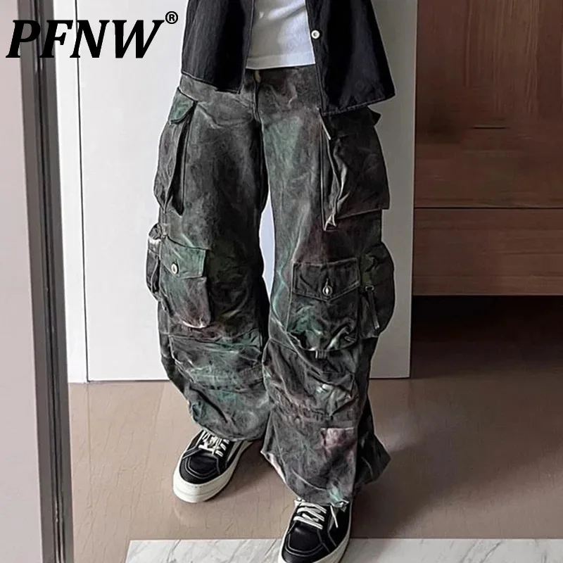 

PFNW Autumn Men's American Streetwear Camouflage Printing Multi Pocket Cargo Pants Loose Silhouette Antifouling Trousers 12Z1767