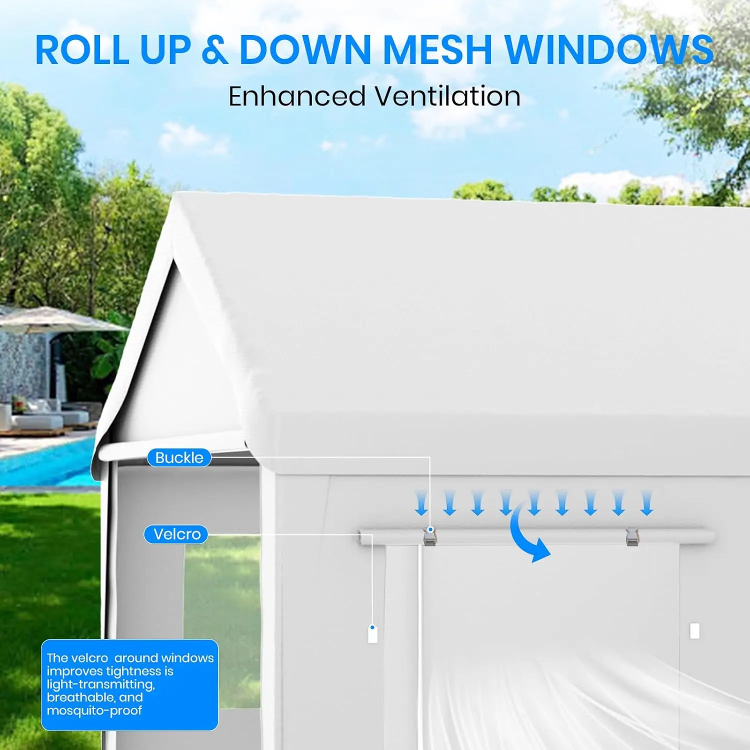 10x20Heavy Duty Portable Garage,Carport Canopy with Roll-Up Windows & Doors,Portable Garage and Shelter with Removable Sidewalls