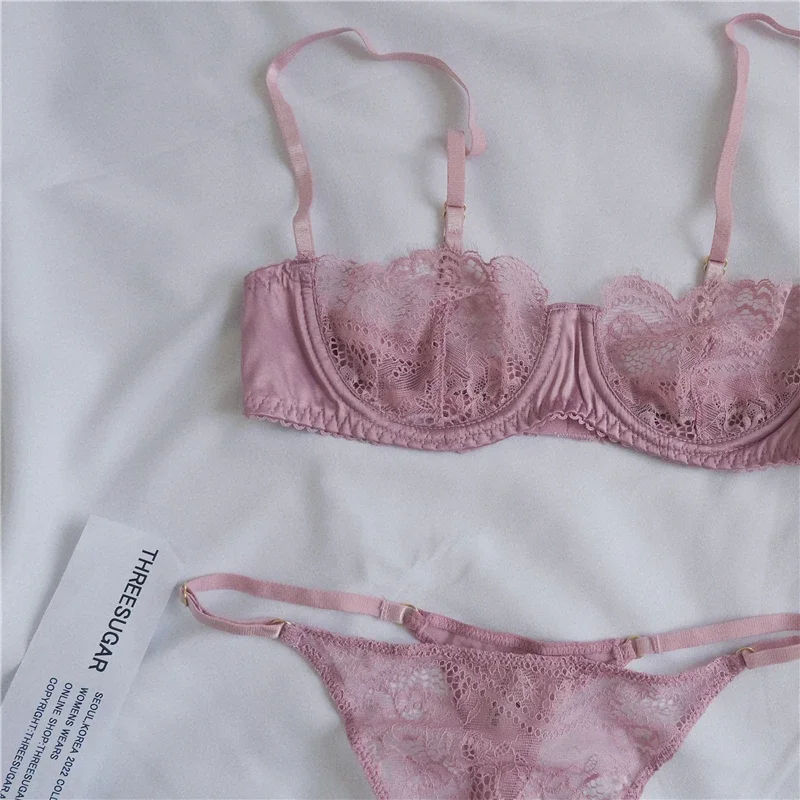 Intimo da donna Bralette Set Lingerie sexy Reggiseno erotico in pizzo Intimo femminile Reggiseno in pizzo Mutandine Reggiseno perizoma e set di slip - immagine 4