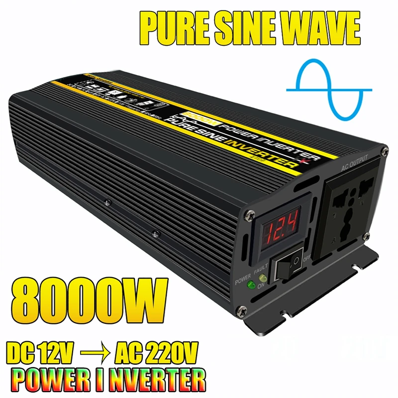 

8000W Pure Sine Wave Inverter Car Solar Inverter DC 12V/24V to AC 220V Voltage Transformer Power Converter Power Inverter