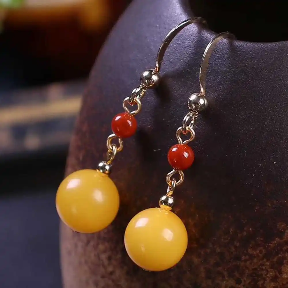 

NATURAL BALTIC AMBER STERLING Earrings Droop Dangle Hook Thanksgiving Freshwater Lucky Mother's Day New Year Christmas Classic