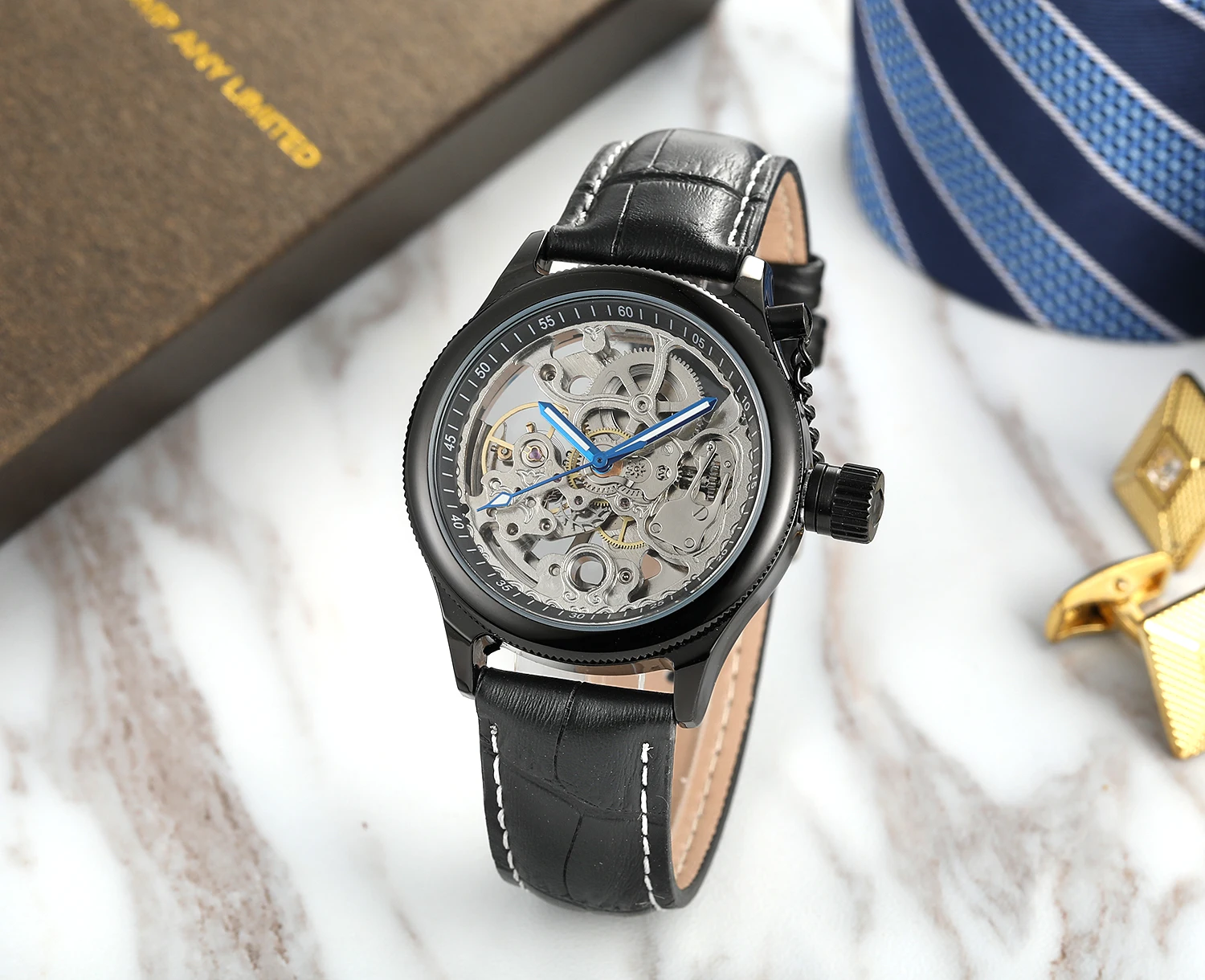 FORSINING Chain Crown Designer Luxury Man Business Watch Gold Steel Skeleton Mechanical Automatic Movement Clock Waterproof Male_voghion.com