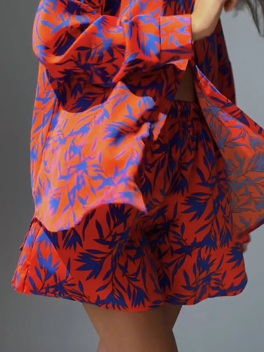 Bornladies Stylish Printing Casual Women Two Piece Short Sets Summer High Waist Shirt Suit Set Fashion Y2K 2 Pieces Sets