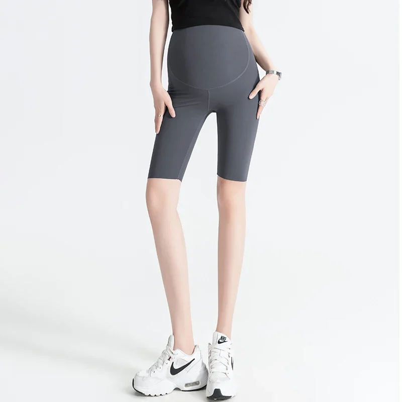 Summer Thin Nylon Maternity Half Legging Seamless Breathable Belly Yoga Shorts Pants Clothes for Pregnant Women Pregnancy Tights