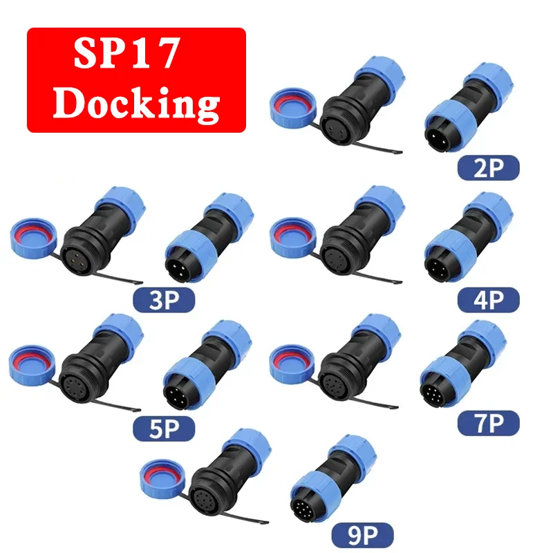 SP17 IP68 Waterproof Plug Socket 2/3/4/5/7/9 Pin Docking Aviation Connector Panel Mount Wire Cable Connector Aviation Plug