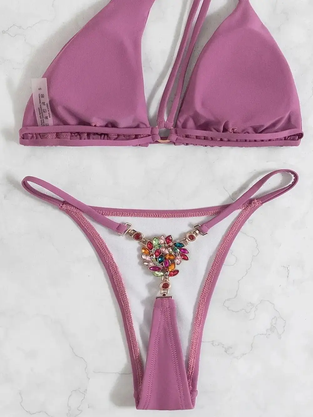 DEKA New Sexy One-shoulder Bikini Female Thong Swimsuit Women Diamond Swimwear Two-pieces Bikini Set Bather Bathing Suit Swim