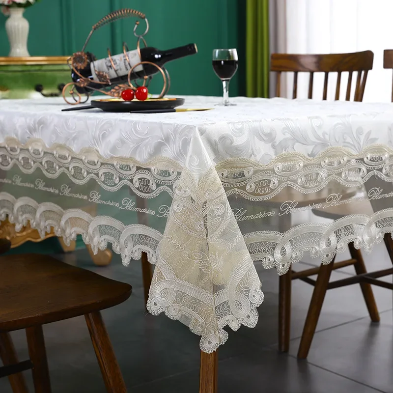 

Northern French White Lace Flower Embroidery Cotton Tablecloth for Wedding Party Decoration Table Cloth Luxurious Table Cover