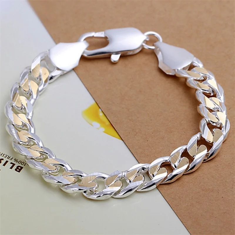 

fashion beautiful 925 Sterling Silver 10MM chain Jewelry High quality Bracelets free shipping Gift for women men jewelry