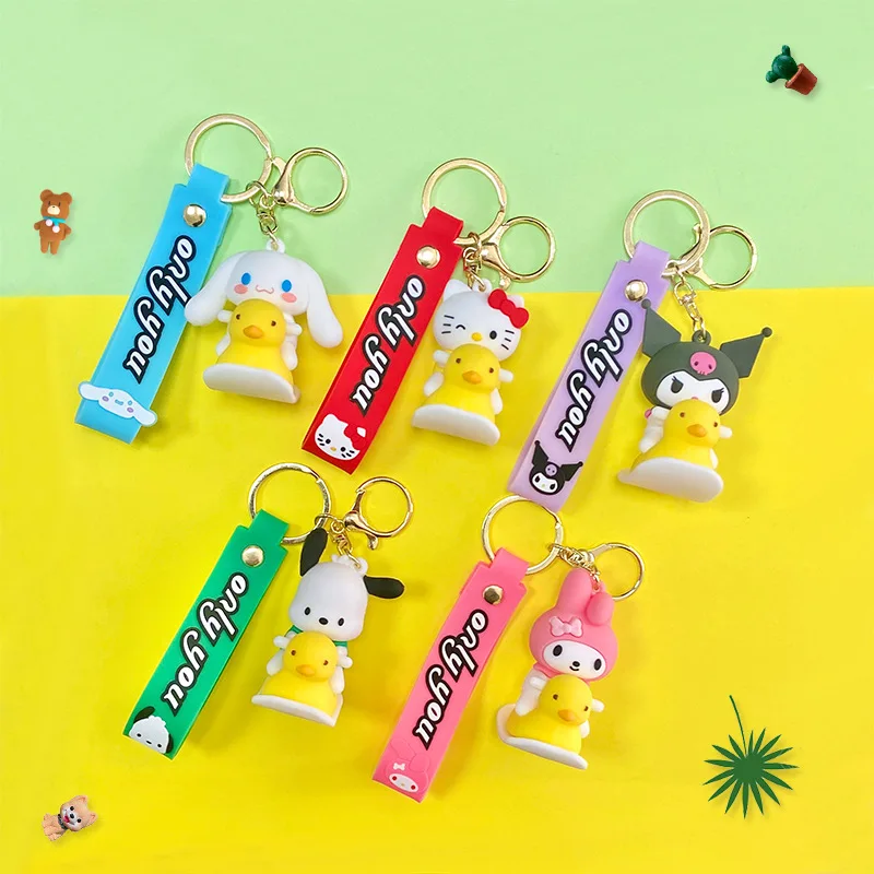 

Sanrio Character Riding Duck Keychain Car Bag Pendant Exquisite Cartoon Kuromi Melody Cinnamoroll Drip Rubber Doll Keychain Toys