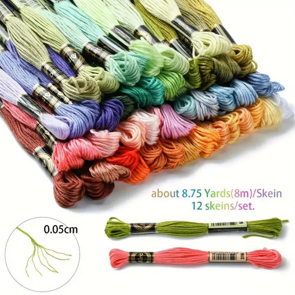 Cross Stitch Thread 12PCS 8 Meters Embroidery Threads Floss Home Sewing Craft Thread DMC Rainbow Gradient Color