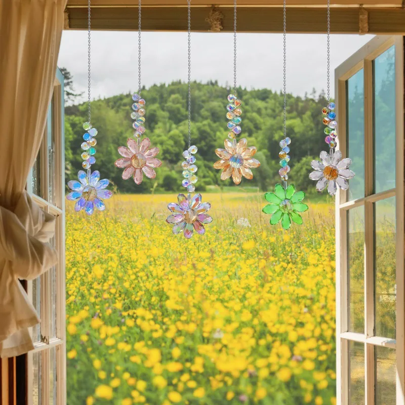 Crystal Sunflower Suncatchers Hanging Christmas Crystal Window Sun Catchers For Fall Rainbow Maker Indoor Outdoor Garden Gift