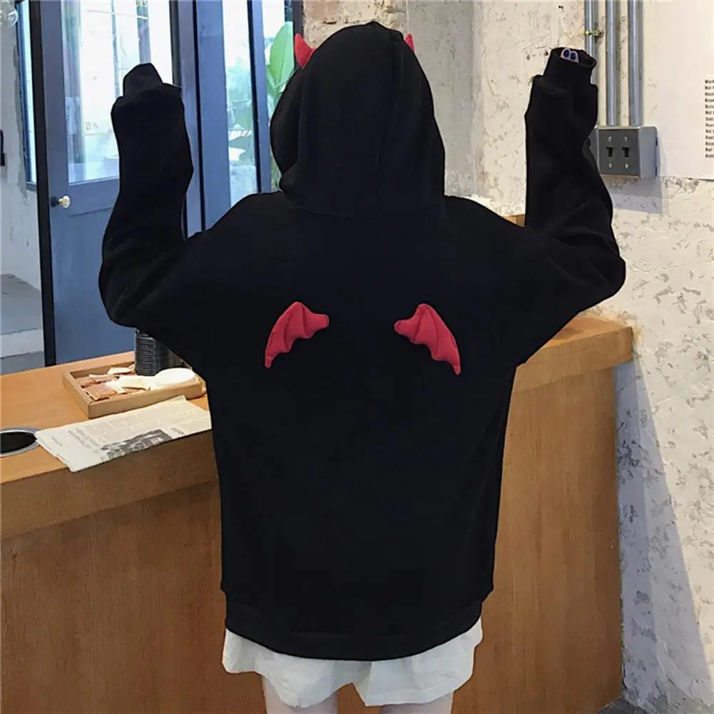 

Harajuku Hoodies Girl Little Devil Horns Gothic Hooded Sweatshirts Women Demon Fly Wings Loose Hoodie Pullovers Tops Streetwear