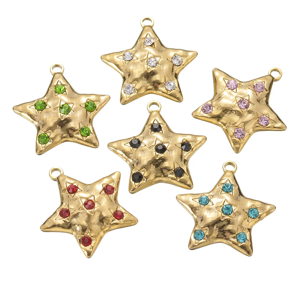 

3pcs Gold Plated Stainless Steel Charms Crystal Star Earrings Pendant Vintage DIY Jewelry Making Accessories