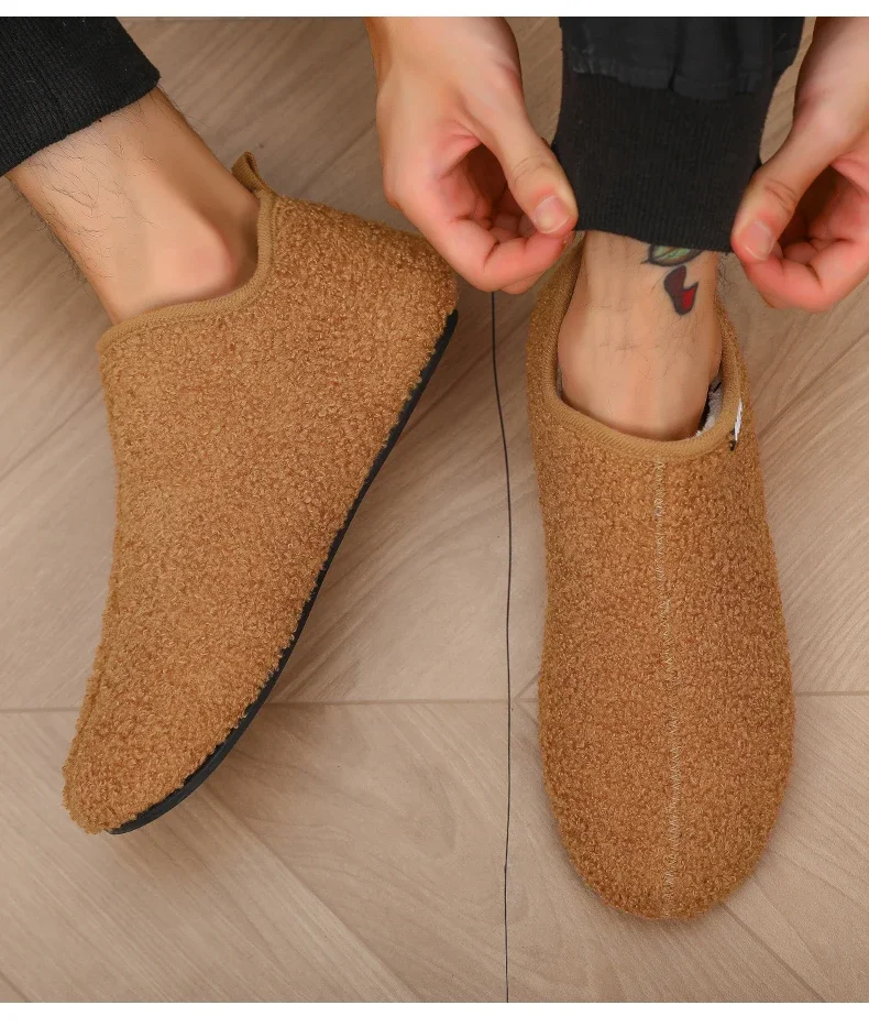S9f45c5d091724bbbab96ac4e54d6b66eS Warm Lightweight Cotton Slippers for Men Plush Winter Home Loafers