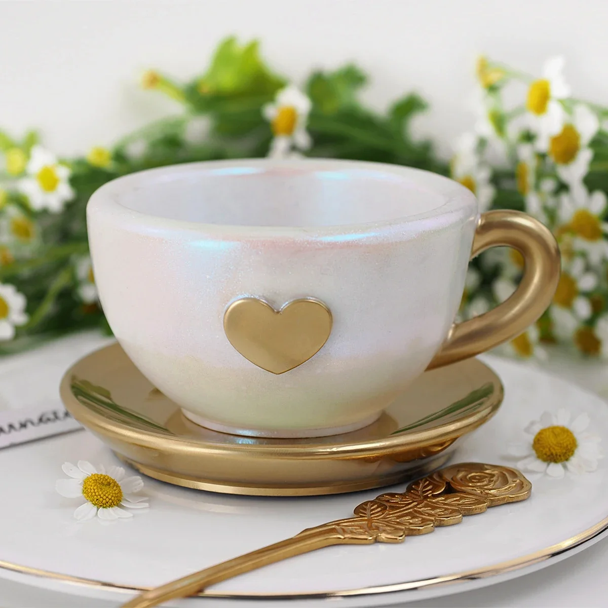 Heart Teacup Tray Silicone Mold with Handle for Resin & Plaster Crafts 3