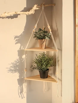 Boho Wooden Corner Wall Shelf 2
