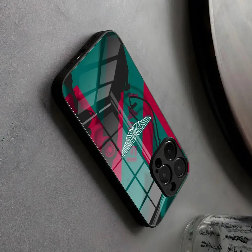 Aston Martin F1 Race Team Alonso Glass Phone Case with Japanese Animation Design