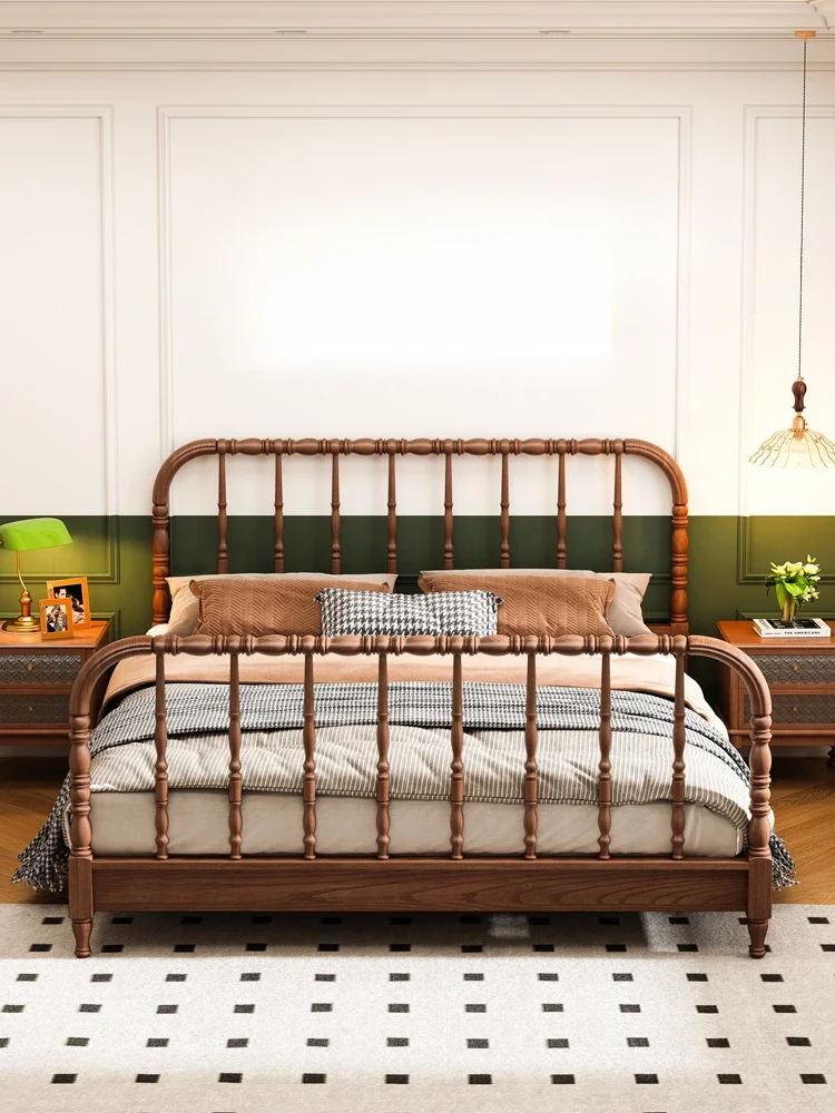 

French retro solid wood white wax wood Windsor double bed master bedroom home wooden bed