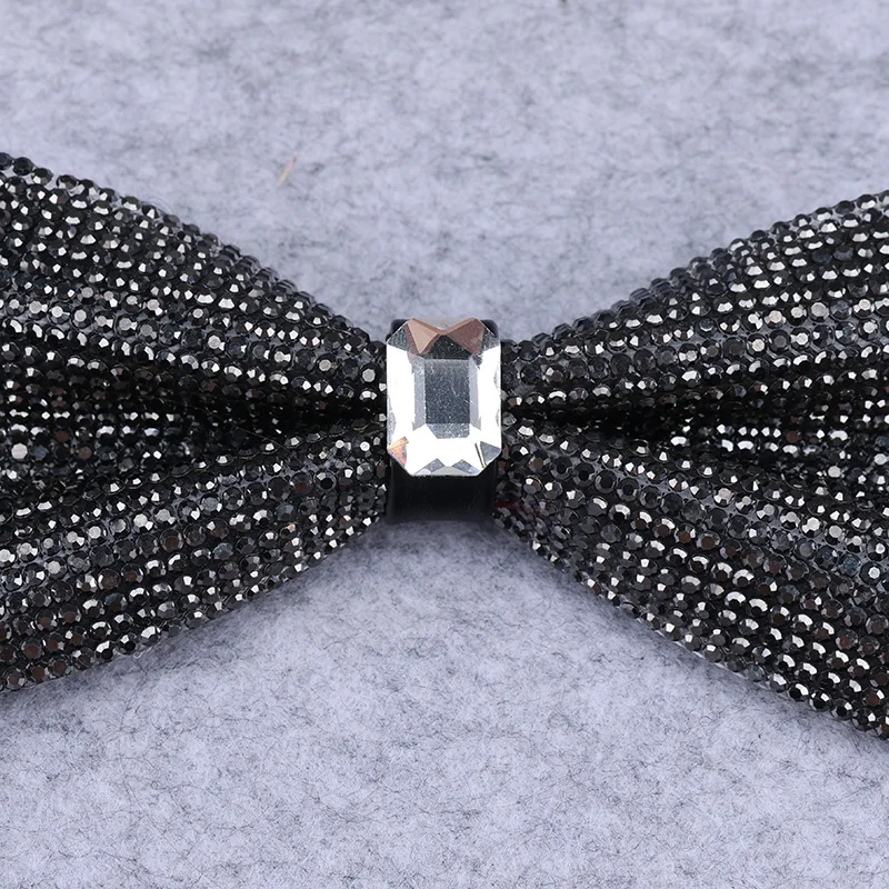 Bow Tie New Rhineston Bow Tie For Men Shining Crystal Collar Bowtie Luxury Wedding Banquet Party Bling Butterfly Knot Bridegroom Bow Ties