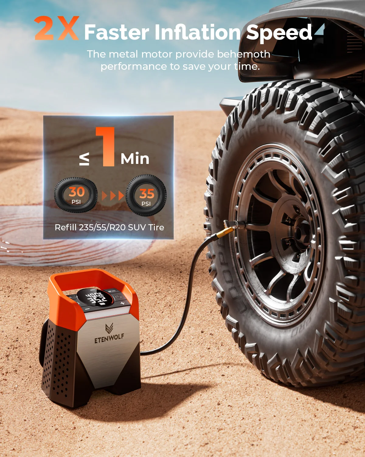 ETENWOLF ZEPHYR S5 Portable Tire Inflator Heavy-Duty Car compressor 160PSI &15600mAh for Pickups Car Tires Motorcycles Bicycles electric tire inflator,tire inflator,tire inflator gun