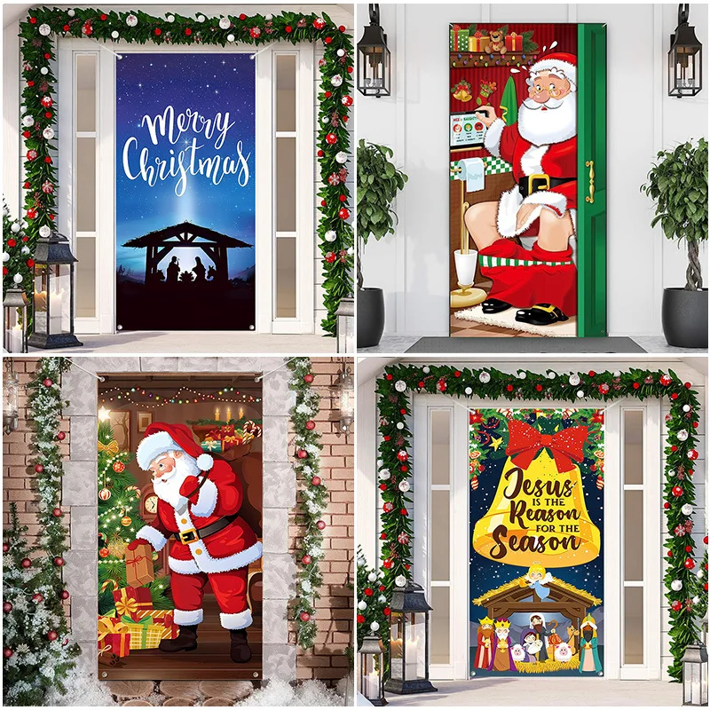 

Christmas Door Cover Decoration Merry Tree Ornament Ball Photography Backdrop Outdoor Sign for Home Wall Indoor Outdoor Party