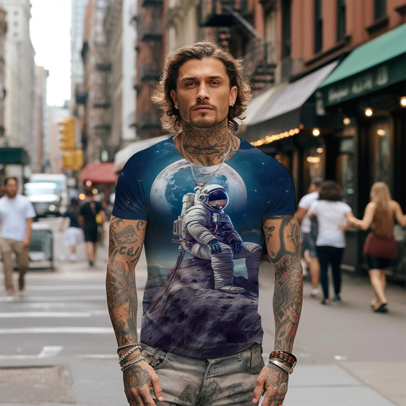 

Летняя новая мужская футболка с 3D-принтом космических астронавтов, Мужская футболка, модная повседневная мужская футболка, модная мужская футболка