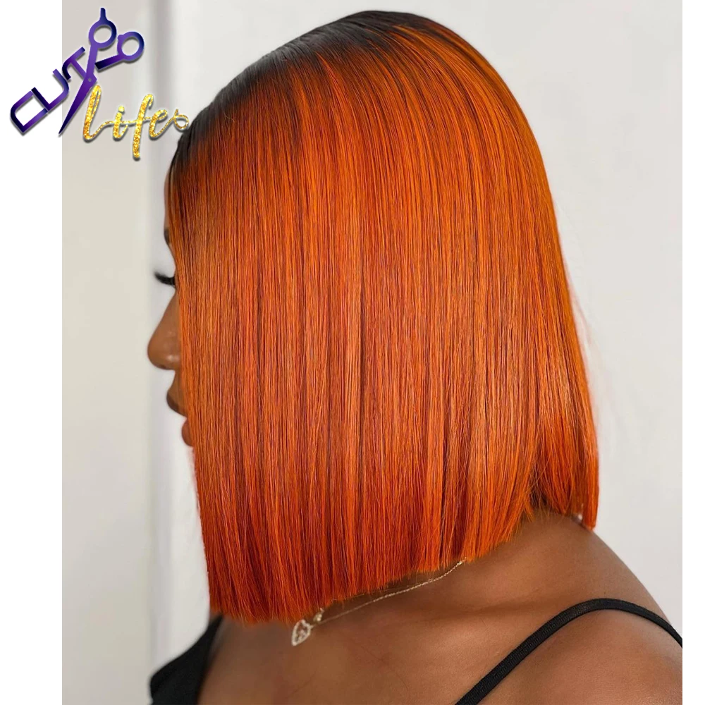 2x6 Deep Part Kim K Lace Closure Wig 4x4 Lace Closure Wig Ombre Orange Human Hair Wigs Ombre Brown Short Bob Wigs Remy Hair