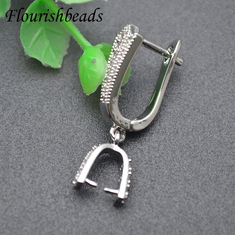 Nickle Free Gold Color CZ Paved Metal Earring Hooks with Bail Jewelry Findings 20pc Per Lot