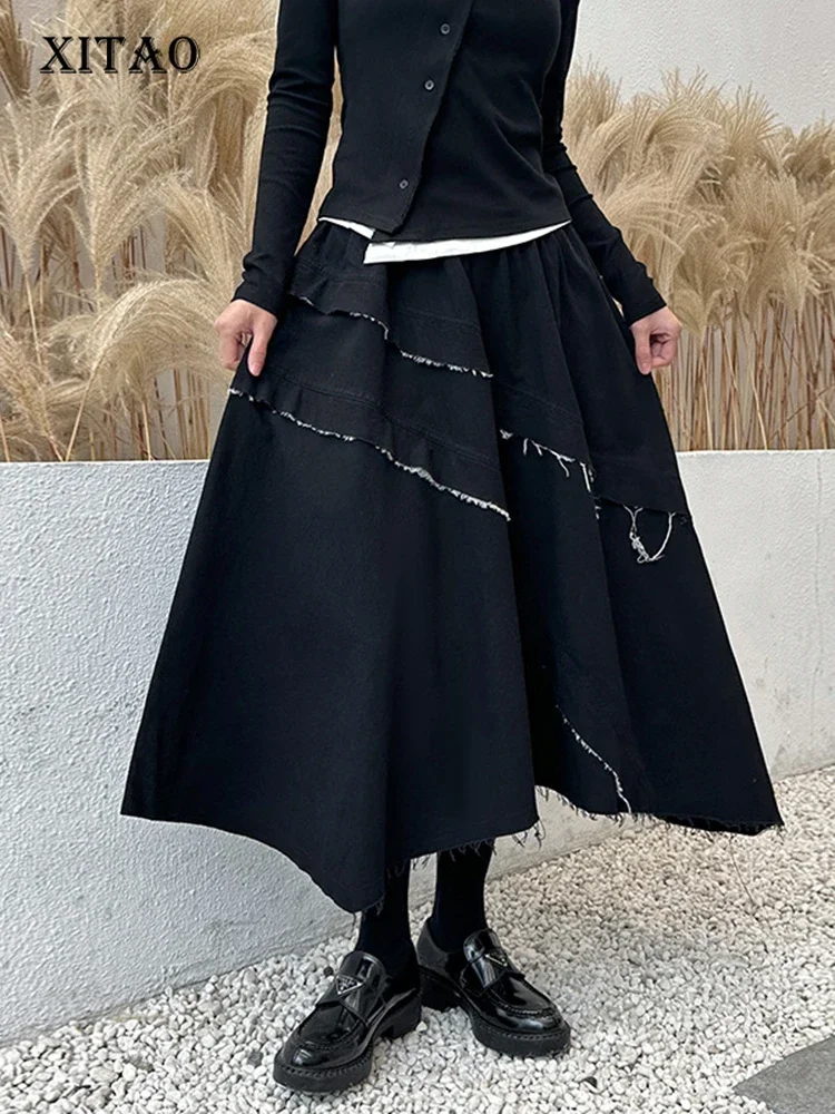 

XITAO Black Casual Skirt Irregular Patchwork Fashion Women Loose Skirt 2023 Autumn Winter New All-match Elastic Waist LYD1491