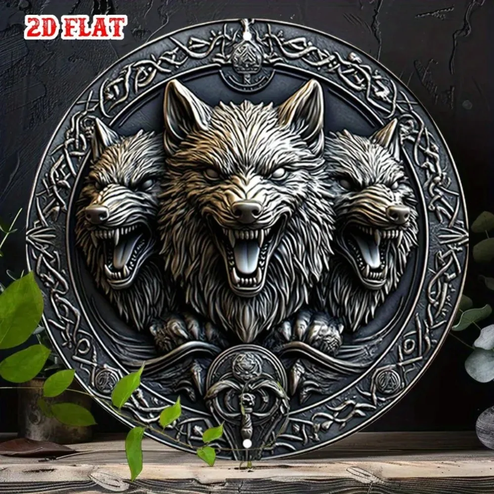 Cerberus Metal Wall Art 2D Illusion Disc Gothic Greek Myth Aluminum Sign Decor
