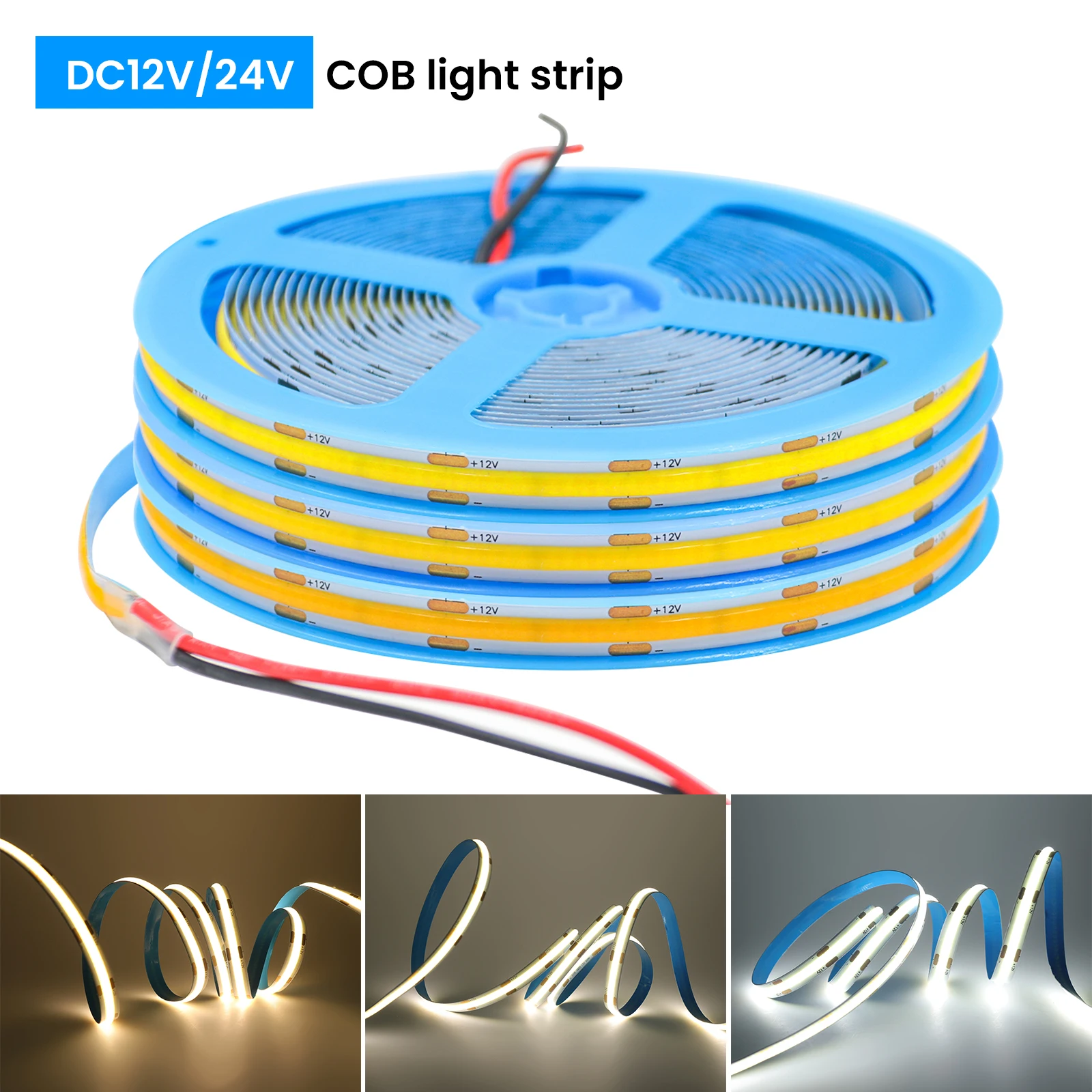 DC 12V 24V COB Strip 480 384 320 528Leds/M High Density S9f4663585b8c4eed9b070d09f177562be