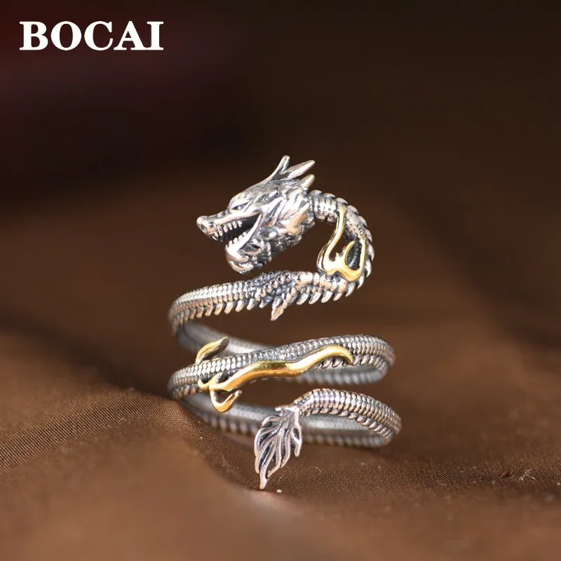

BOCAI 100% S925 Silver Jewelry Retro Personalized Design Zodiac Dragon Good Luck Ring for Men and Women Fashion Birthday Gift