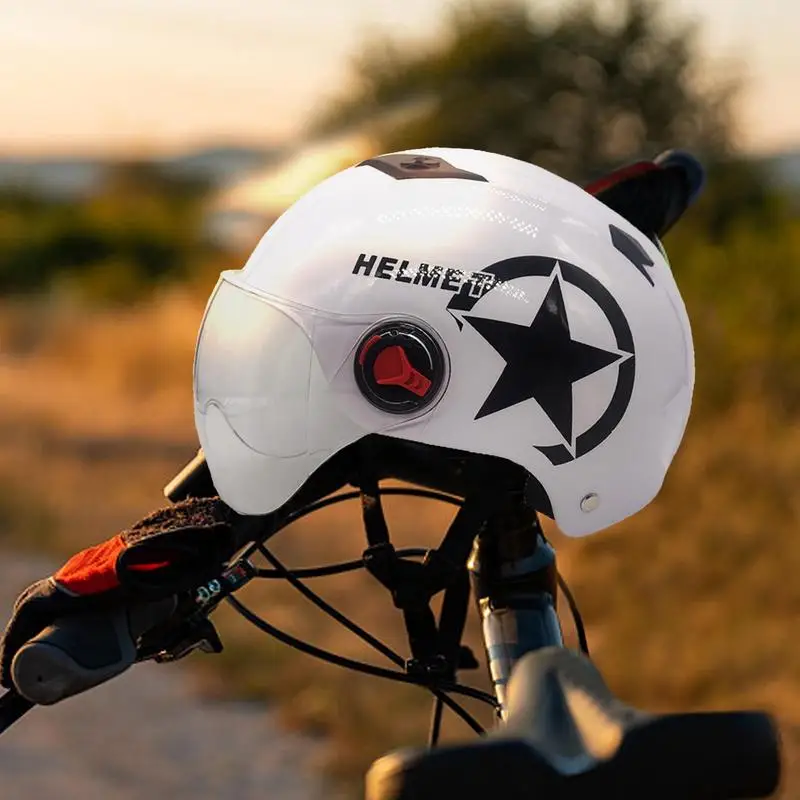 Volwassen Motorfiets 3/4 Open Helmen ECE-Gecertificeerde Motorfiets Jet Halve Helm Met Vizier Unisex Elektrische Fiets Motorhelm Voor Bromfiets Scooter Valhelm C, L=58-59CM