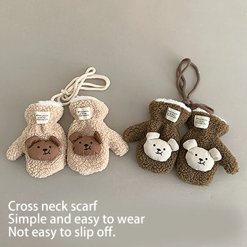 Bear Themed Scarf and Gloves Set for Boys Girls 2-6T, Breathable Long Muffler with Mittens for Outdoor Activity
