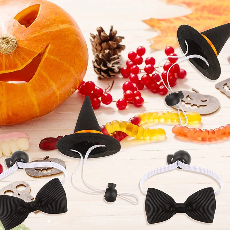 Small Animal Clothes Pet Headgear Guinea Pig Wizard Hat Bow tie Rabbit Halloween Costume Hamster Cap Witch Head Accessories for Hedgehog Chinchilla Ferret