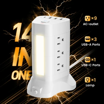 10Ft 13 Outlets Surge Protector Tower 1