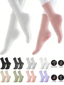1 pair  Womens Pilates Socks with Grips Non Slip Yoga Socks Barre Gym Athletic Grippy Socks for Women