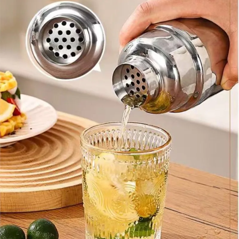 350/550/750ml Stainless Steel Three-Section Shaker Cocktail Shaker Mixed Drink Hand Crank Mug Party Bar Bartender Tool
