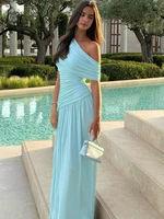 Nibber Patchwork Dress Women Inclined Shoulder  Y2K Sexy Irregular Ruched Stretch Summer Temperament Classic Vestidos Clubwear