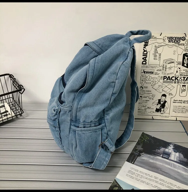 New Gray Denim Backpack Women's Leisure Travel Outing Shoulder Bag Female Fashion Schoolbags Suitable For Boys And Girls Mochila