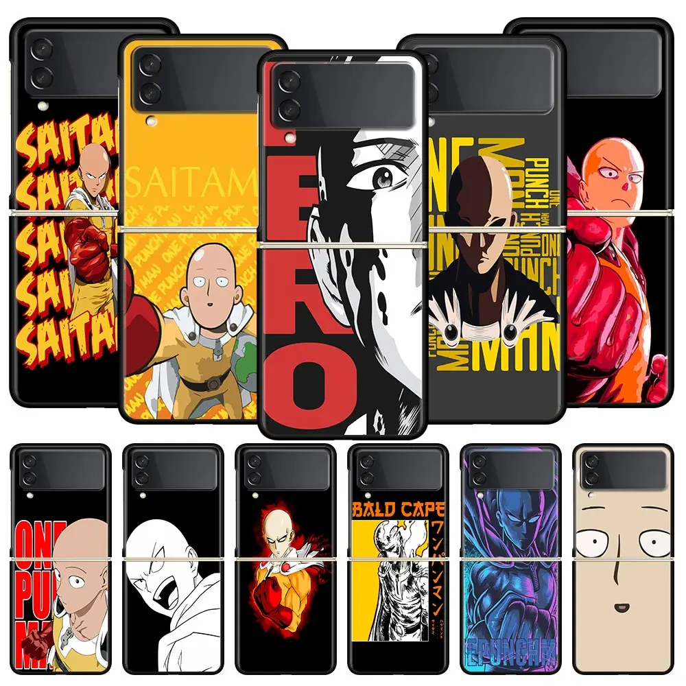 Anime One Punch Man Saitama Luxury Phone Case For Samsung Galaxy Z Flip 4  5G Fold Black Hard PC Shell For Samsung Z Flip 3 Cover