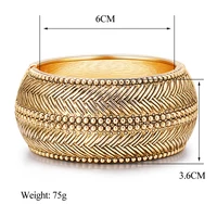 KAYMEN New Bohemia Style Statement Vintage Bangle Embossment Design Fashion Wide Cuff Bracelets Fashion Jewelry for Women 2