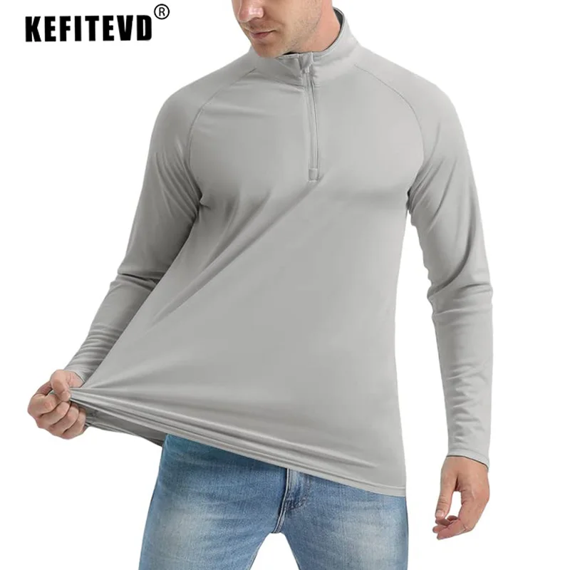 KEFITEVD UPF 50+ Long Sleeve T-shirts Men 1/4 Zip Hiking T Shirts UV Protection Outdoor Surfing Fishing Shirts Pullover Top