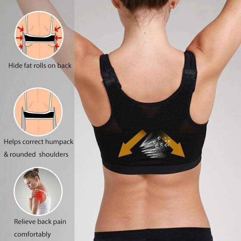 Adjustable Chest Brace Support Multifunctional Bra Full Coverage Front  Closure X Back Non Padded Wireless Posture Bra Plus Size