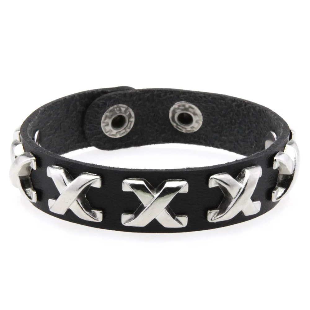 2024 Gothic Punk Hip Hop Rock Spike Rivet Cross Stud Lederarmband Armreif Bangle 3