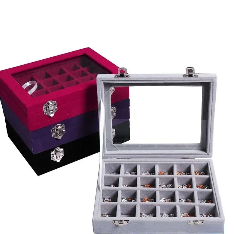 24 Grid Jewelry Earrings Display Box with Lid High-end Nail Art Jewelry Storage Box Earrings Pendant Silver Jewelry Box 2024