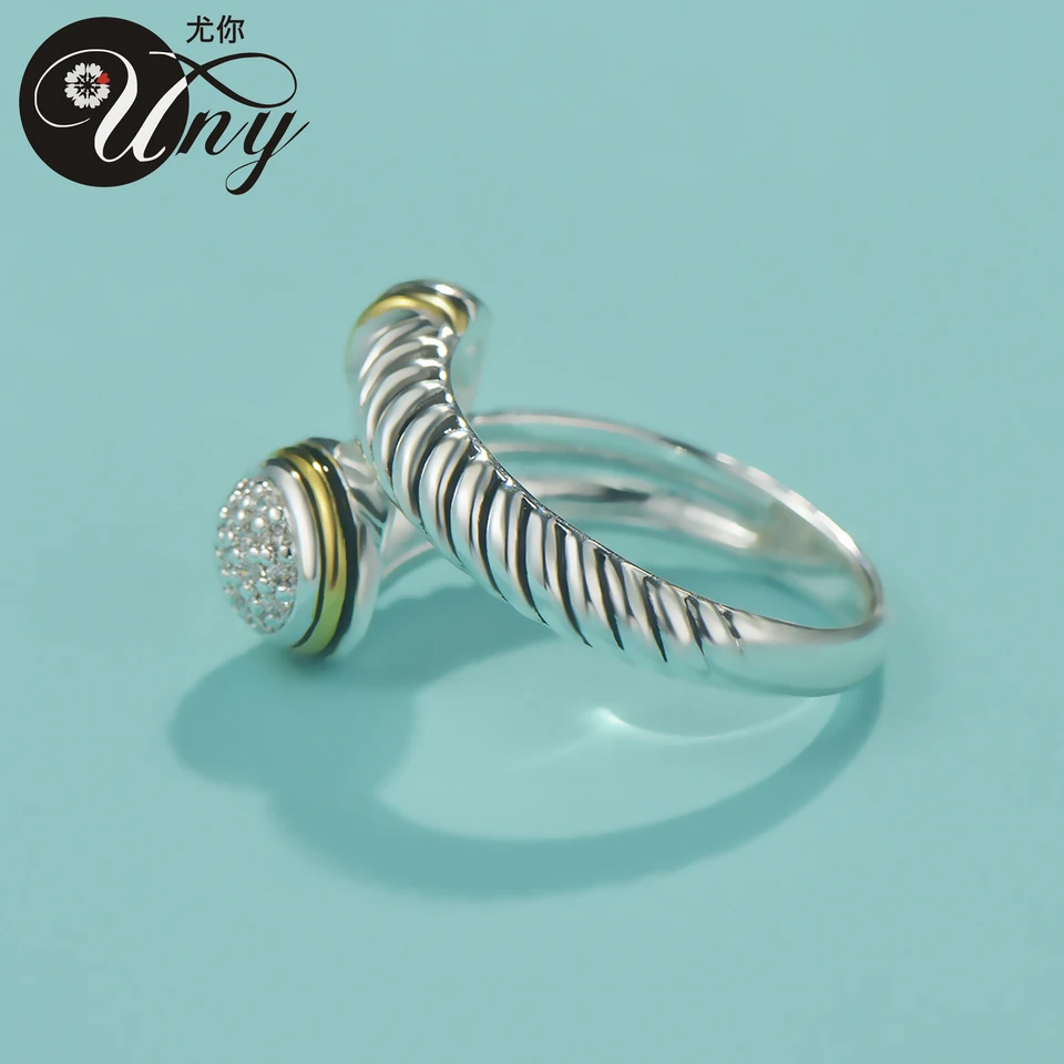 UNY JEWEL Jumbo Oval Twisted Cable Wire Ring - Two Tone Gold/Silver With Sparkling Pave CZ Stones, Bold Fashion Statement - View #11