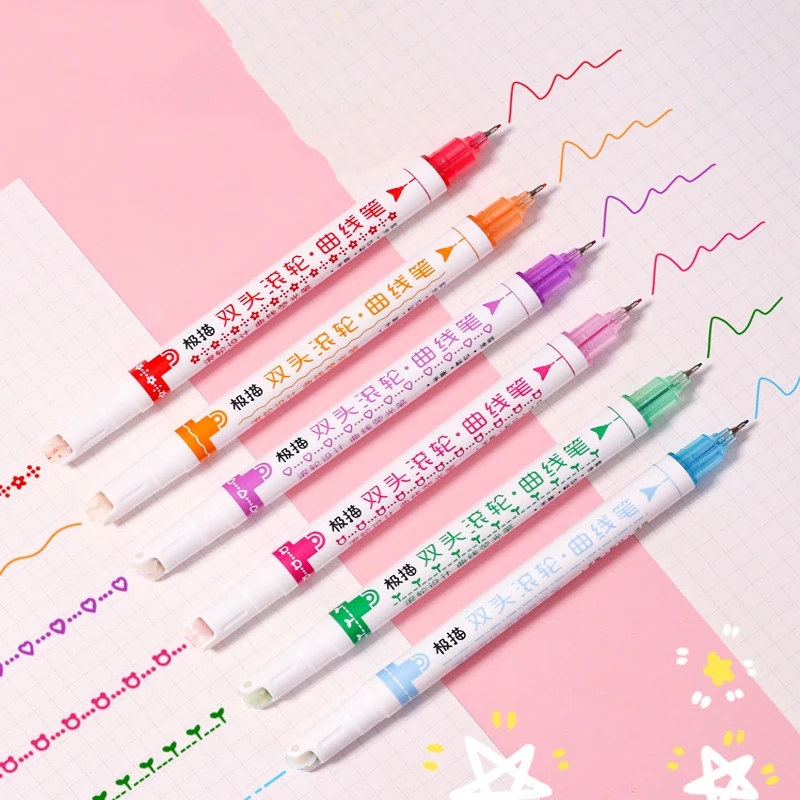 3/6pcs Roller Type Liner Color Pens Set Dual Tip Writing Stamp