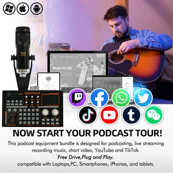 Podcast Mixer Equipment Microphone Bundle Kit,BM-800 Podcast Microphone Set 2025 5